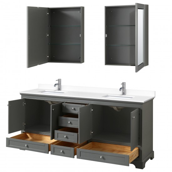 80 Inch Double Bathroom Vanity in Dark Gray, White Cultured Marble Countertop, Sinks, Medicine Cabinets