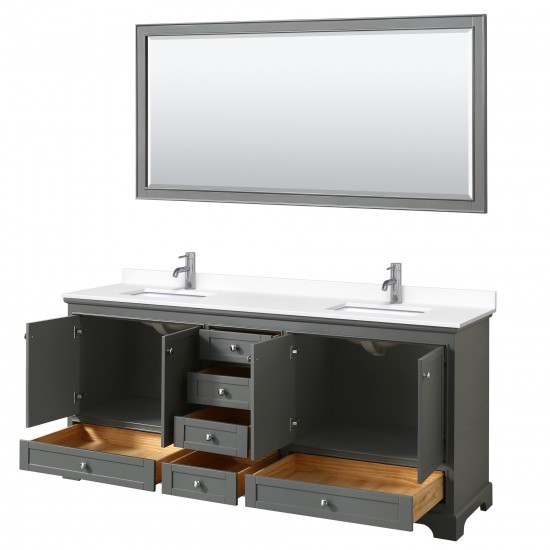 80 Inch Double Bathroom Vanity in Dark Gray, White Cultured Marble Countertop, Sinks, 70 Inch Mirror