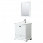 30 Inch Single Bathroom Vanity in White, White Cultured Marble Countertop, Sink, 24 Inch Mirror