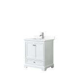 30 Inch Single Bathroom Vanity in White, White Cultured Marble Countertop, Sink, No Mirror