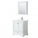 30 Inch Single Bathroom Vanity in White, White Cultured Marble Countertop, Sink, Medicine Cabinet