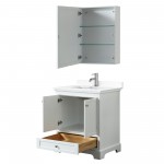 30 Inch Single Bathroom Vanity in White, White Cultured Marble Countertop, Sink, Medicine Cabinet