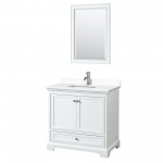 36 Inch Single Bathroom Vanity in White, White Cultured Marble Countertop, Sink, 24 Inch Mirror