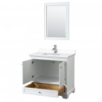 36 Inch Single Bathroom Vanity in White, White Cultured Marble Countertop, Sink, 24 Inch Mirror