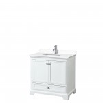 36 Inch Single Bathroom Vanity in White, White Cultured Marble Countertop, Sink, No Mirror