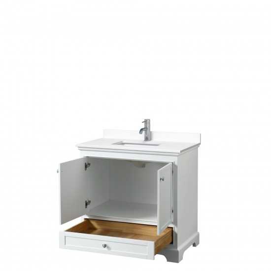 36 Inch Single Bathroom Vanity in White, White Cultured Marble Countertop, Sink, No Mirror