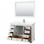 48 Inch Single Bathroom Vanity in White, White Cultured Marble Countertop, Sink, 46 Inch Mirror