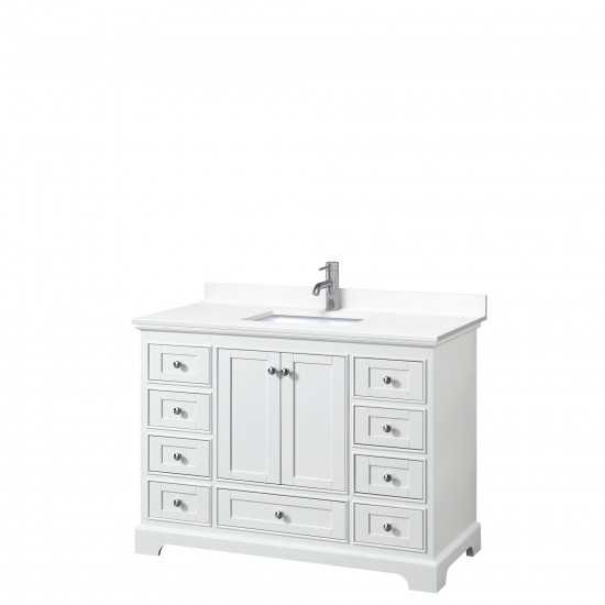 48 Inch Single Bathroom Vanity in White, White Cultured Marble Countertop, Sink, No Mirror