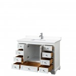 48 Inch Single Bathroom Vanity in White, White Cultured Marble Countertop, Sink, No Mirror