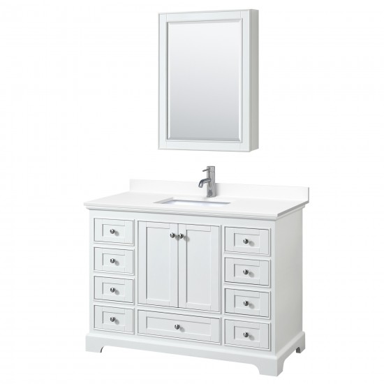 48 Inch Single Bathroom Vanity in White, White Cultured Marble Countertop, Sink, Medicine Cabinet