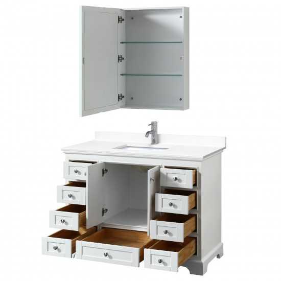 48 Inch Single Bathroom Vanity in White, White Cultured Marble Countertop, Sink, Medicine Cabinet