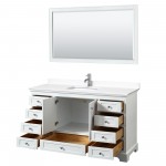 60 Inch Single Bathroom Vanity in White, White Cultured Marble Countertop, Sink, 58 Inch Mirror