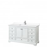 60 Inch Single Bathroom Vanity in White, White Cultured Marble Countertop, Sink, No Mirror