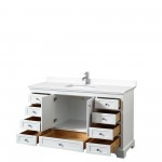 60 Inch Single Bathroom Vanity in White, White Cultured Marble Countertop, Sink, No Mirror