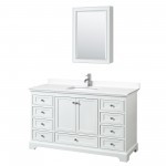 60 Inch Single Bathroom Vanity in White, White Cultured Marble Countertop, Sink, Medicine Cabinet