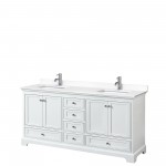 72 Inch Double Bathroom Vanity in White, White Cultured Marble Countertop, Sinks, No Mirrors