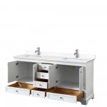 72 Inch Double Bathroom Vanity in White, White Cultured Marble Countertop, Sinks, No Mirrors