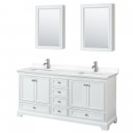 72 Inch Double Bathroom Vanity in White, White Cultured Marble Countertop, Sinks, Medicine Cabinets