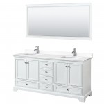 72 Inch Double Bathroom Vanity in White, White Cultured Marble Countertop, Sinks, 70 Inch Mirror