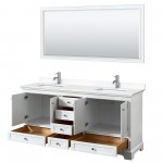 72 Inch Double Bathroom Vanity in White, White Cultured Marble Countertop, Sinks, 70 Inch Mirror