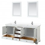 80 Inch Double Bathroom Vanity in White, White Cultured Marble Countertop, Sinks, 24 Inch Mirrors