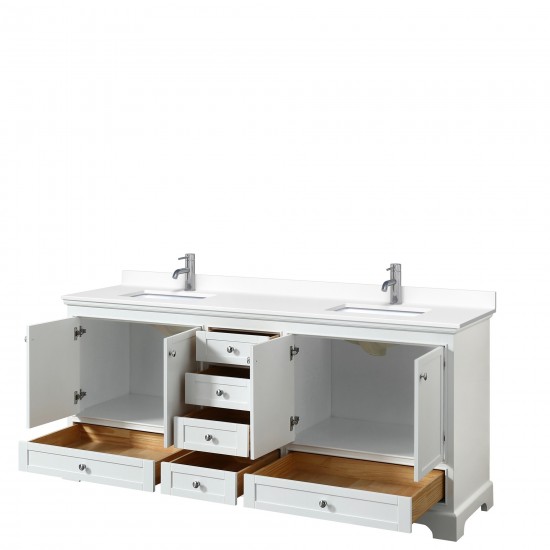 80 Inch Double Bathroom Vanity in White, White Cultured Marble Countertop, Sinks, No Mirrors