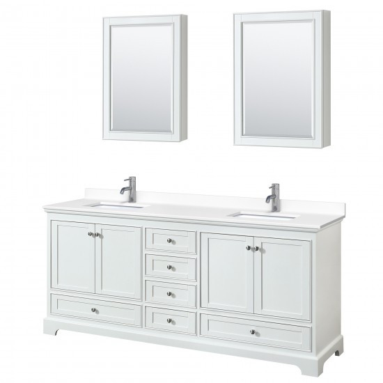 80 Inch Double Bathroom Vanity in White, White Cultured Marble Countertop, Sinks, Medicine Cabinets