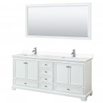 80 Inch Double Bathroom Vanity in White, White Cultured Marble Countertop, Sinks, 70 Inch Mirror