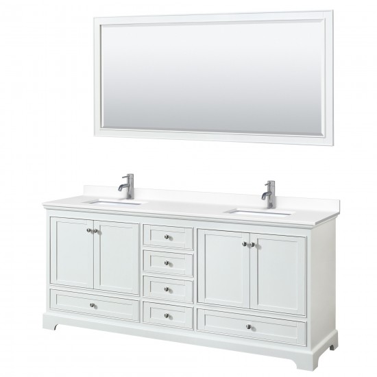 80 Inch Double Bathroom Vanity in White, White Cultured Marble Countertop, Sinks, 70 Inch Mirror