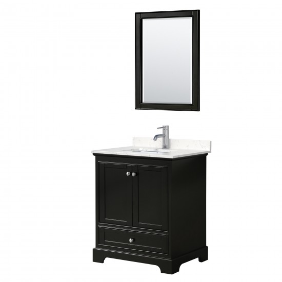 30 Inch Single Bathroom Vanity in Dark Espresso, Light-Vein Carrara Cultured Marble Countertop, Sink, 24 Inch Mirror