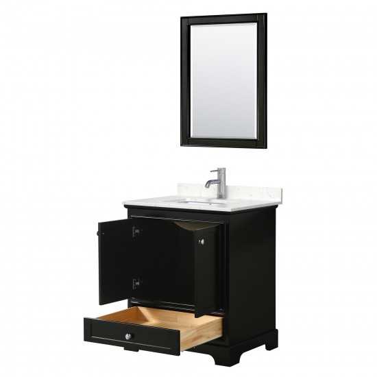 30 Inch Single Bathroom Vanity in Dark Espresso, Light-Vein Carrara Cultured Marble Countertop, Sink, 24 Inch Mirror