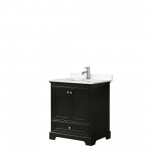 30 Inch Single Bathroom Vanity in Dark Espresso, Light-Vein Carrara Cultured Marble Countertop, Sink, No Mirror