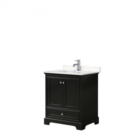 30 Inch Single Bathroom Vanity in Dark Espresso, Light-Vein Carrara Cultured Marble Countertop, Sink, No Mirror