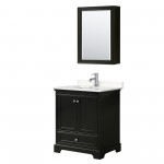 30 Inch Single Bathroom Vanity in Dark Espresso, Light-Vein Carrara Cultured Marble Countertop, Sink, Medicine Cabinet