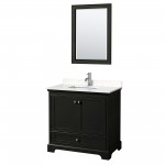 36 Inch Single Bathroom Vanity in Dark Espresso, Light-Vein Carrara Cultured Marble Countertop, Sink, 24 Inch Mirror