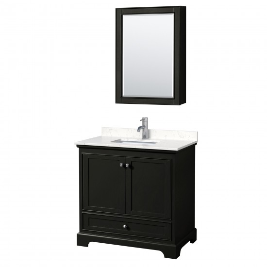 36 Inch Single Bathroom Vanity in Dark Espresso, Light-Vein Carrara Cultured Marble Countertop, Sink, Medicine Cabinet