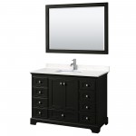 48 Inch Single Bathroom Vanity in Dark Espresso, Light-Vein Carrara Cultured Marble Countertop, Sink, 46 Inch Mirror