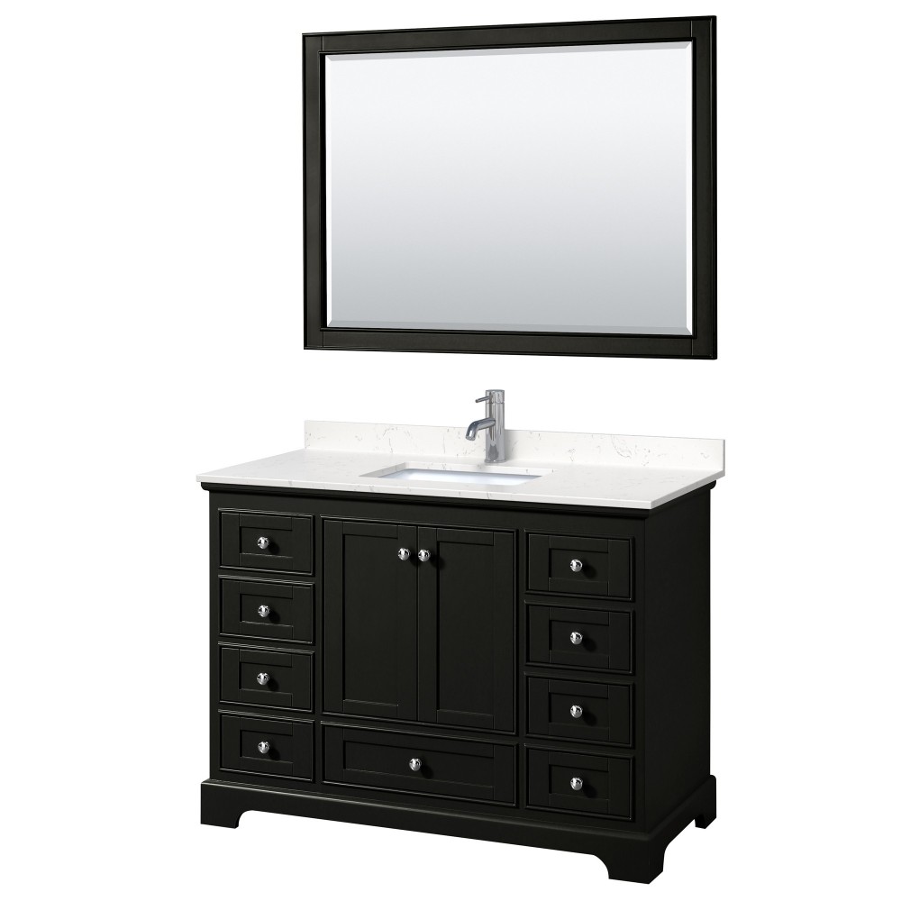 48 Inch Single Bathroom Vanity in Dark Espresso, Light-Vein Carrara Cultured Marble Countertop, Sink, 46 Inch Mirror