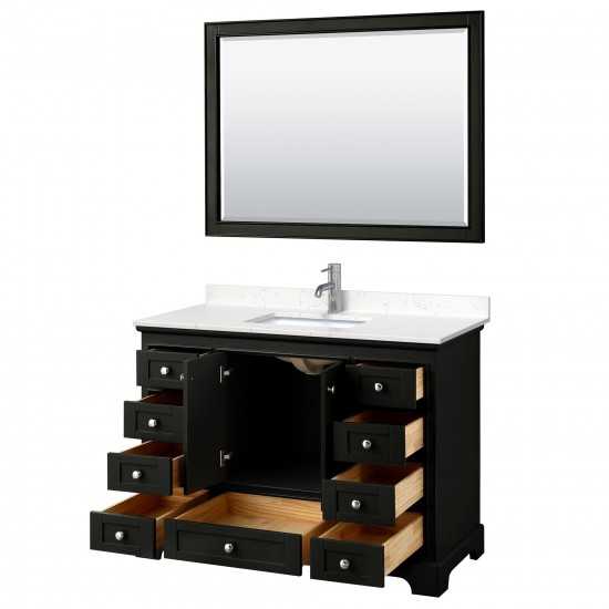 48 Inch Single Bathroom Vanity in Dark Espresso, Light-Vein Carrara Cultured Marble Countertop, Sink, 46 Inch Mirror