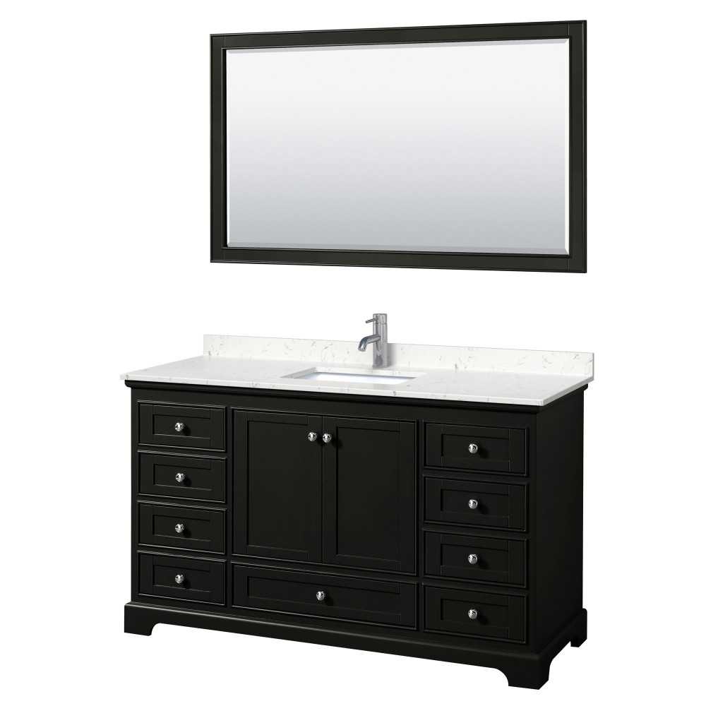 60 Inch Single Bathroom Vanity in Dark Espresso, Light-Vein Carrara Cultured Marble Countertop, Sink, 58 Inch Mirror