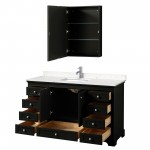 60 Inch Single Bathroom Vanity in Dark Espresso, Light-Vein Carrara Cultured Marble Countertop, Sink, Medicine Cabinet