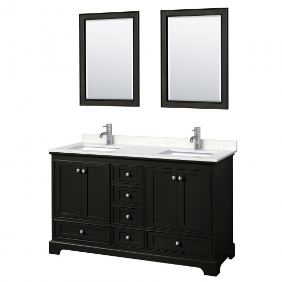 60 Inch Double Bathroom Vanity in Dark Espresso, Light-Vein Carrara Cultured Marble Countertop, Sinks, 24 Inch Mirrors