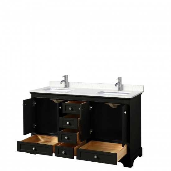 60 Inch Double Bathroom Vanity in Dark Espresso, Light-Vein Carrara Cultured Marble Countertop, Sinks, No Mirrors