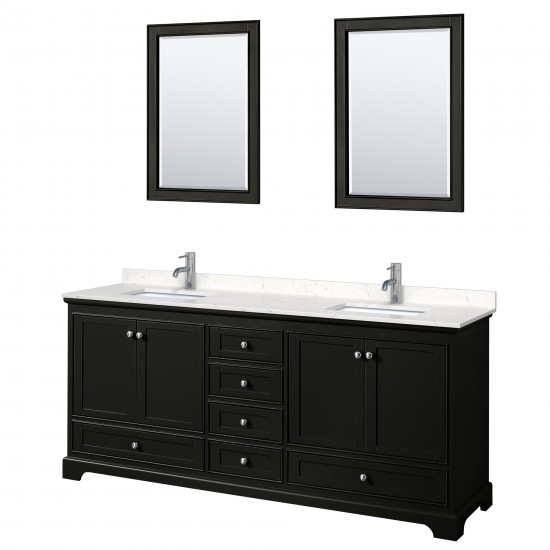 80 Inch Double Bathroom Vanity in Dark Espresso, Light-Vein Carrara Cultured Marble Countertop, Sinks, 24 Inch Mirrors