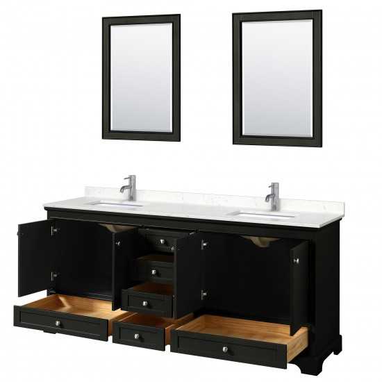 80 Inch Double Bathroom Vanity in Dark Espresso, Light-Vein Carrara Cultured Marble Countertop, Sinks, 24 Inch Mirrors