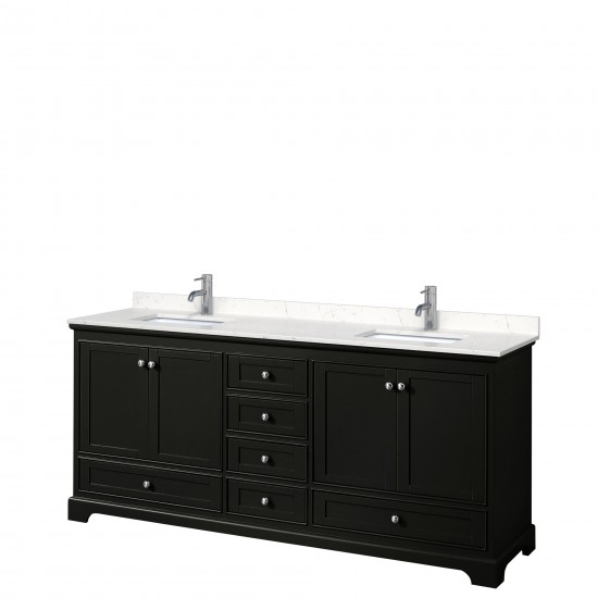 80 Inch Double Bathroom Vanity in Dark Espresso, Light-Vein Carrara Cultured Marble Countertop, Sinks, No Mirrors