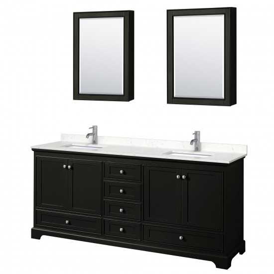 80 Inch Double Bathroom Vanity in Dark Espresso, Light-Vein Carrara Cultured Marble Countertop, Sinks, Medicine Cabinets