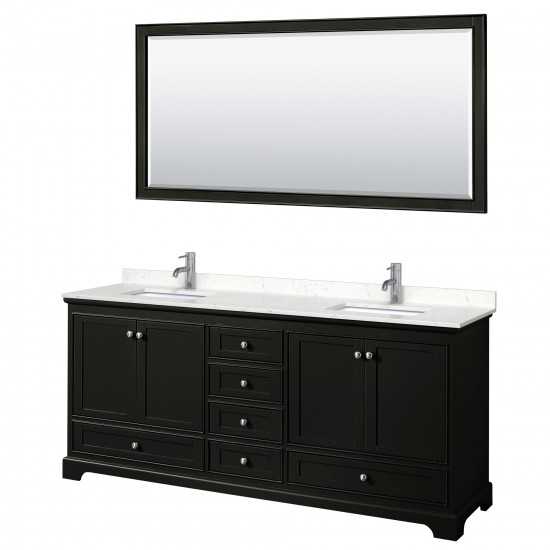 80 Inch Double Bathroom Vanity in Dark Espresso, Light-Vein Carrara Cultured Marble Countertop, Sinks, 70 Inch Mirror