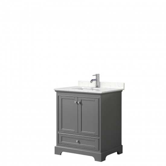 30 Inch Single Bathroom Vanity in Dark Gray, Light-Vein Carrara Cultured Marble Countertop, Sink, No Mirror