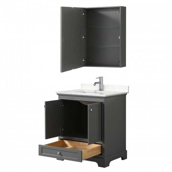 30 Inch Single Bathroom Vanity in Dark Gray, Light-Vein Carrara Cultured Marble Countertop, Sink, Medicine Cabinet